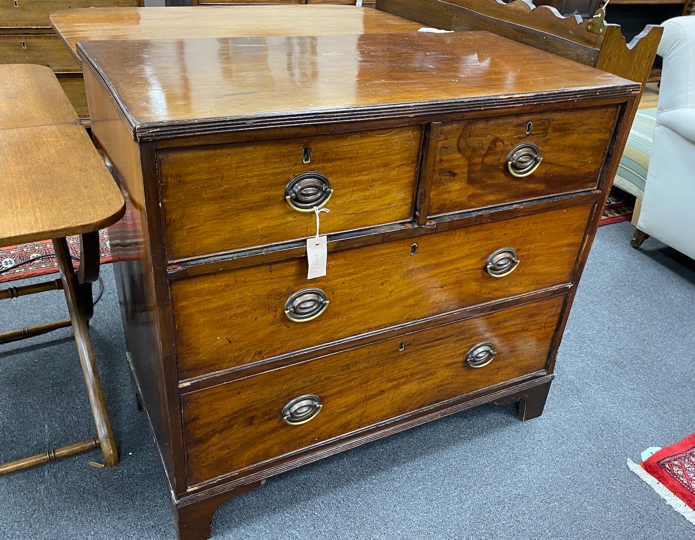 A small George IV mahogany chest, width 90cm, depth 46cm, height 83cm